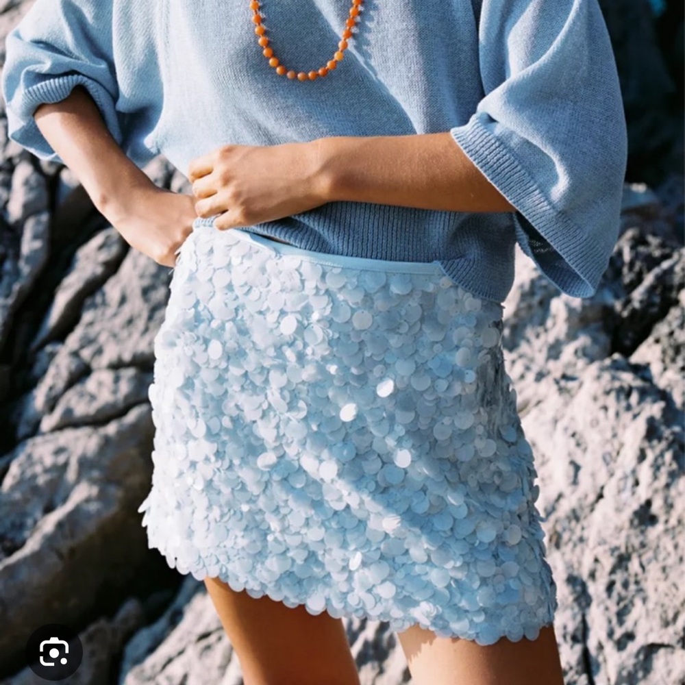 Zara Sky Blue Sequin Mini Skirt
